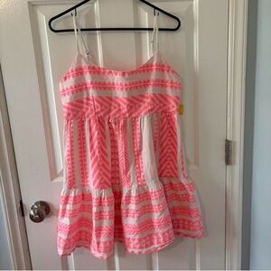 Mi Ami Large White & Coral Tribal Print Spaghetti Strap Dress